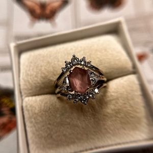 Bomb Party "Everyday Magic" Lab Created Grey Pink Moonstone + Rhodium Plating